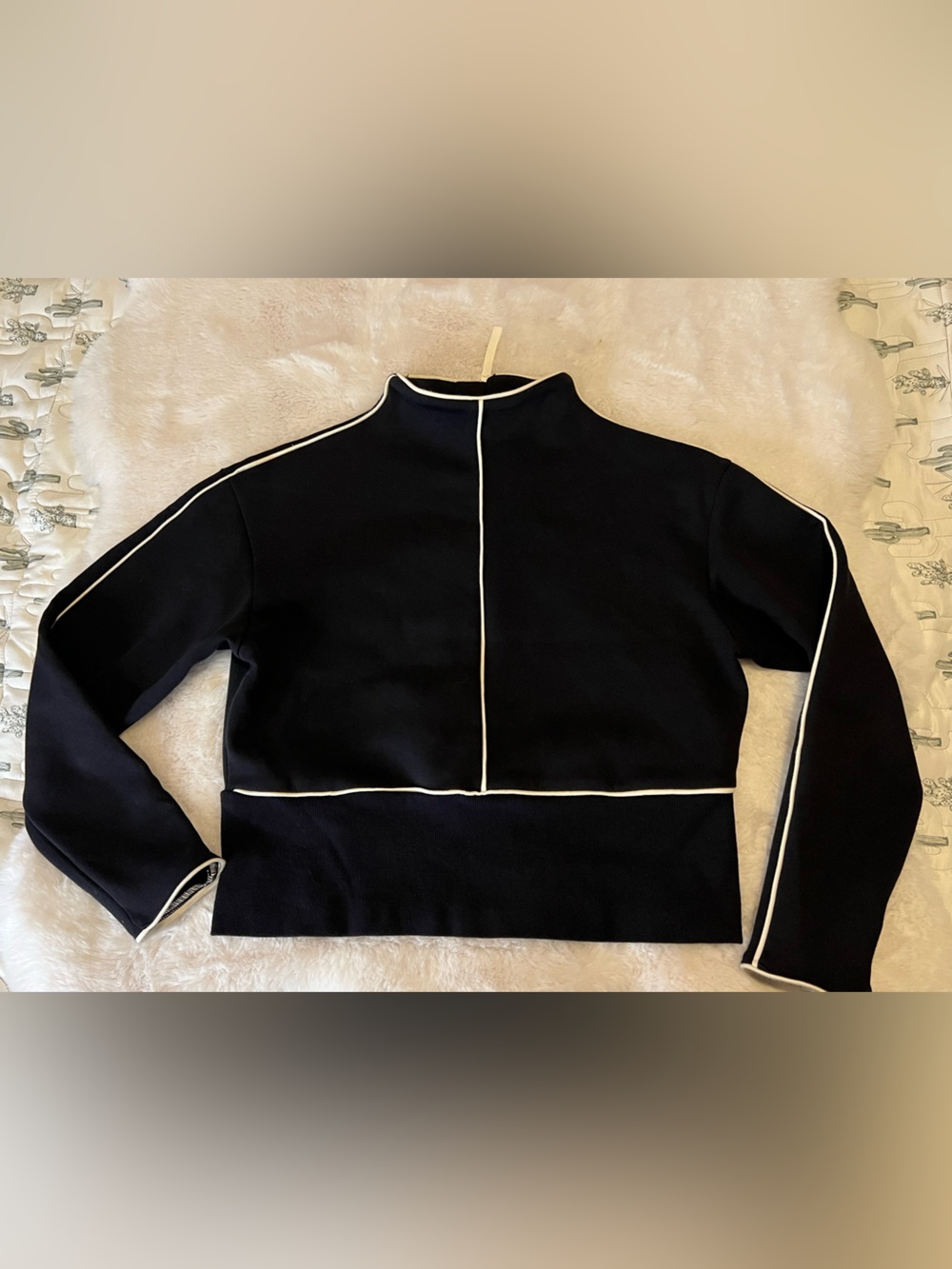 Victor Glemaud Black Cropped Turtleneck Sweater with White Piping